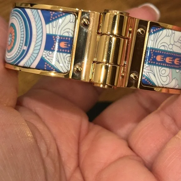 Hermes Gold and Blue Women's Cuff Bracelet - Picture 8 of 11